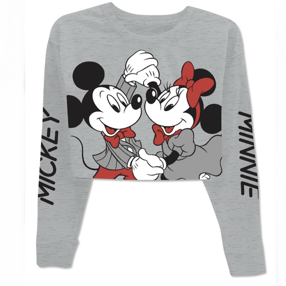 Disney Gray Mickey & Minnie Cropped
Long Sleeve T-Shirt Size XL Disney NEW